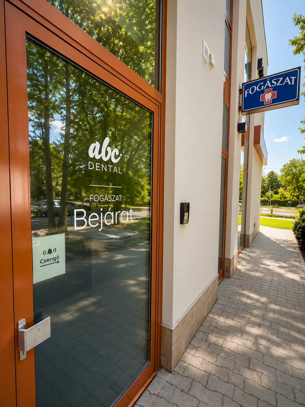 Az ABC Dental bejárata a csengővel, Budapest XIX. kerület